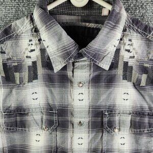 Guess Small Pearl Snap Up Gray Plaid Embroidered Western Pockets Men Adult